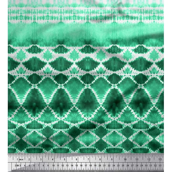 Soimoi Green Cotton Duck Fabric Tribal Tie-Dye Printed Craft Fabric by the Yard 44 Inch Wide