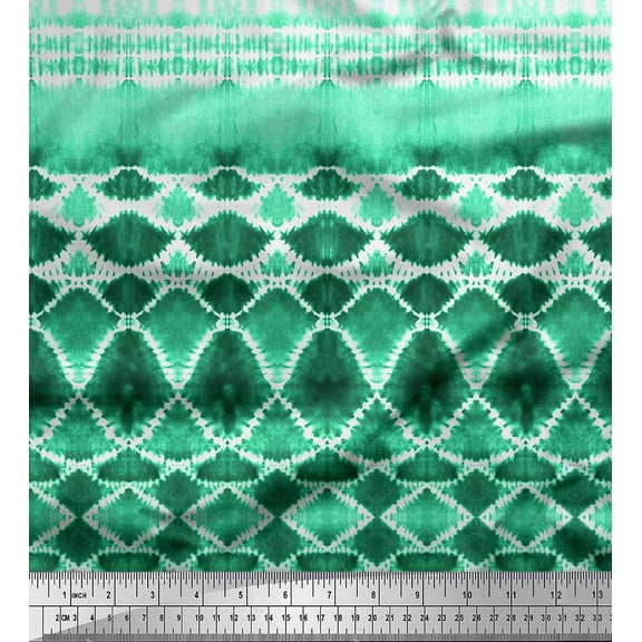 Soimoi Green Cotton Duck Fabric Tribal Tie-Dye Printed Craft Fabric by the Yard 44 Inch Wide