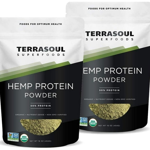 Terrasoul Superfoods Organic Hemp Protein Powder (50% Protein), 2 Lbs (1 lb 2-Pack)