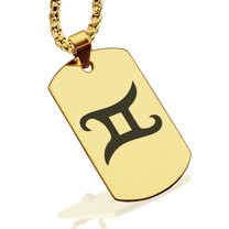 Stainless Steel Gemini Zodiac Sign (Twins) Dog Tag Pendant Necklace