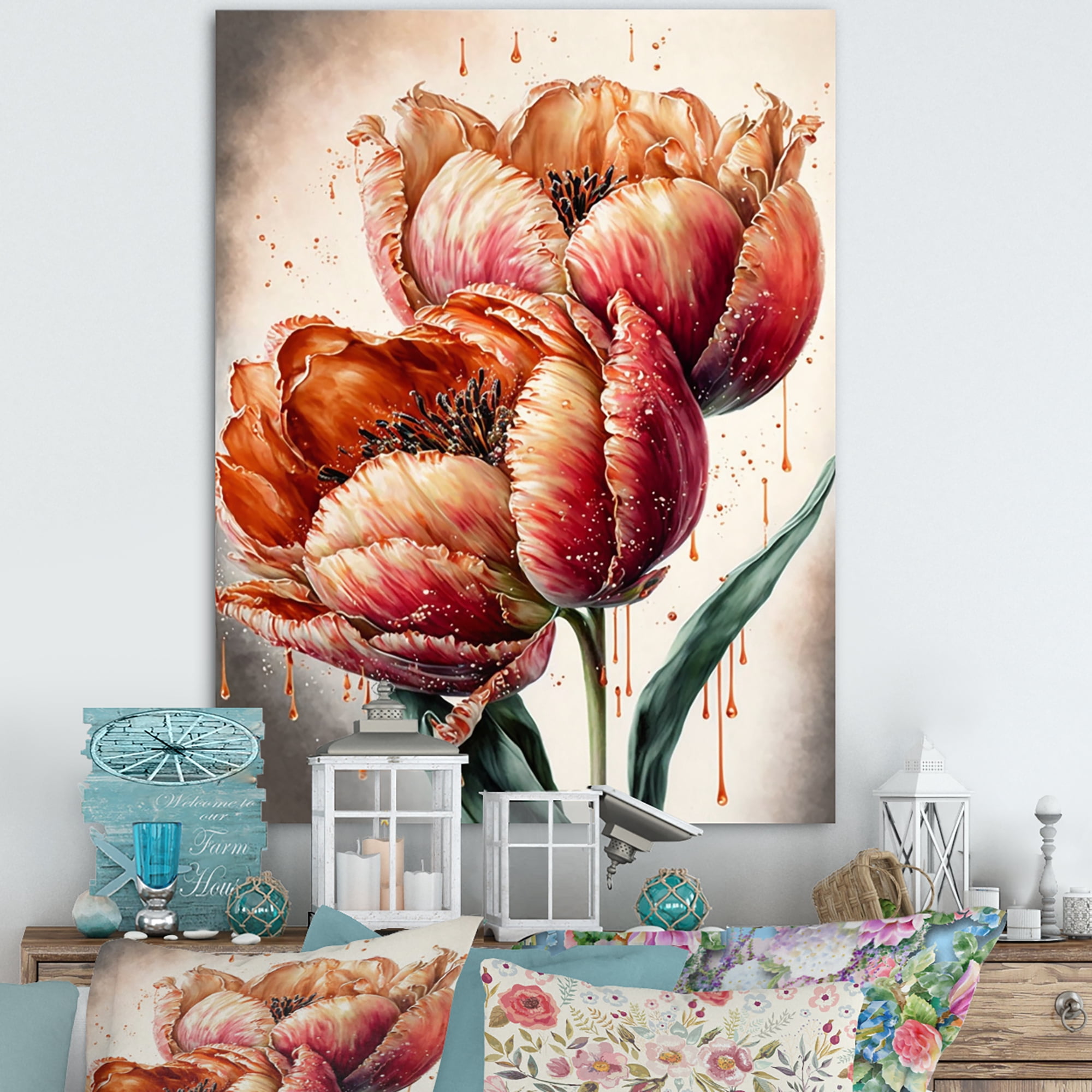 Designart Blooming Red Tulip Canvas Wall Art