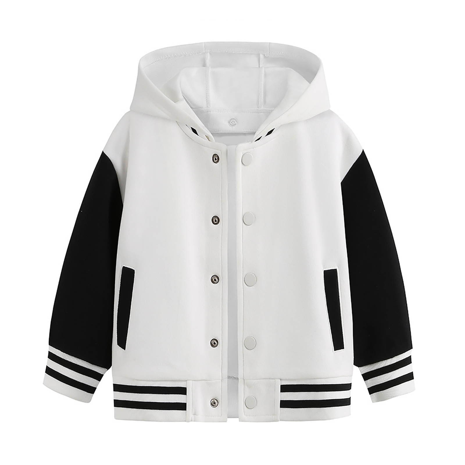 WEIYLL Boys Tops Child Autumn Spring Long Sleeved Color Block Baseball Hooded White Coats for 11-12 Years