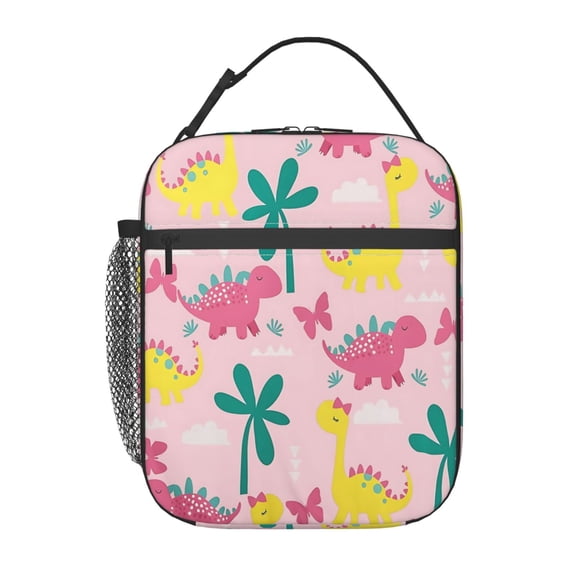 Cute Pink Dinosaur Lunch Bag Portable Thermal Lunch Box for Men and Women