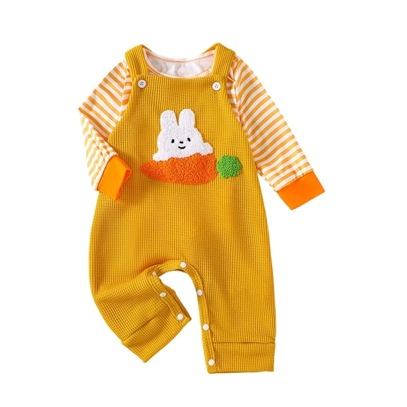 DHFJKG Easter Baby Boy Girl Clothes 2 Piece Sets Newborn Striped Romper With Bunny Embroidery Overalls Festival Cute Outfit 0-18M Soft Playwear