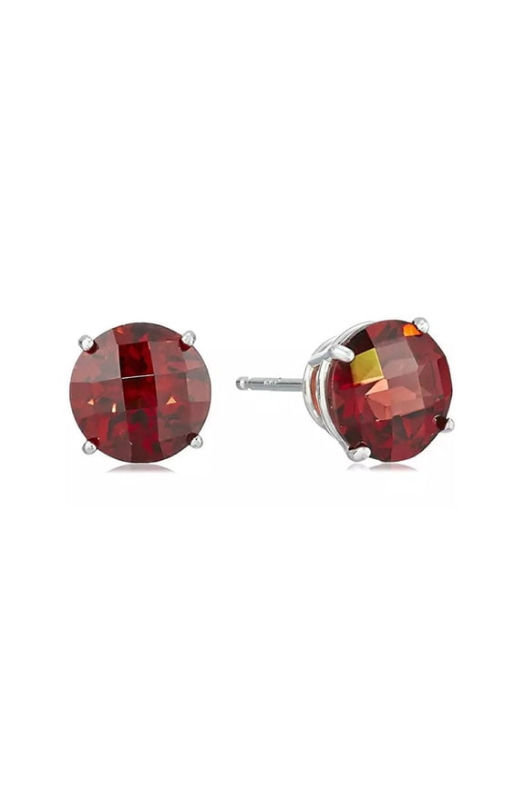 10k White Gold Plated 3 Carat Round Created Garnet Sapphire Stud Earrings
