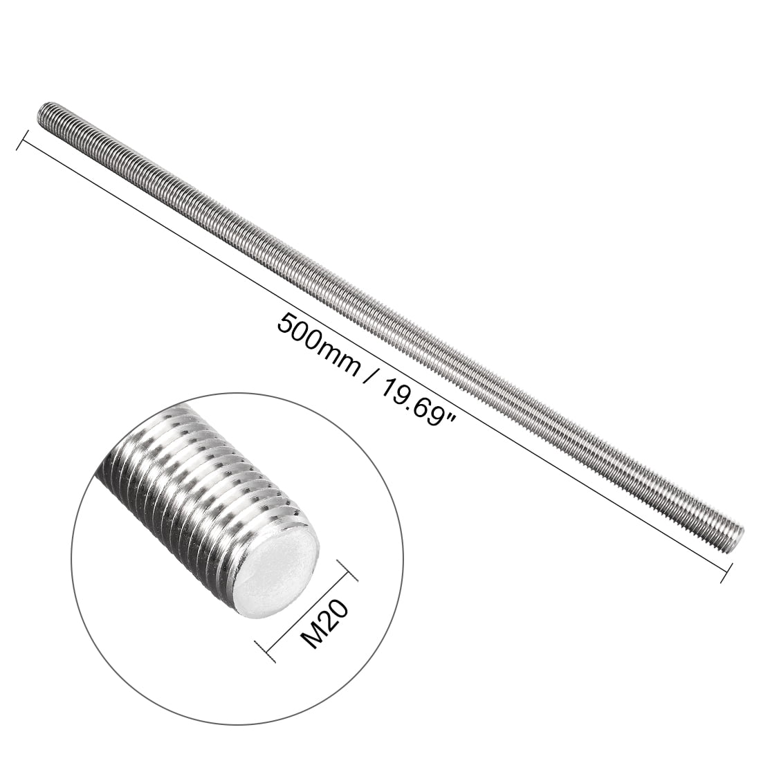 Unique Bargains Fully Threaded Rod M20 Dia 500mm Length Right Hand Thread 304 Stainless Steel