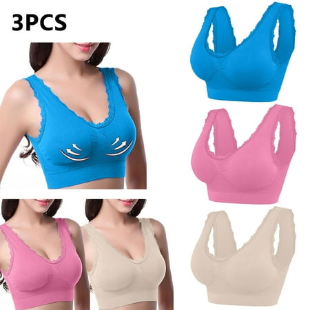 3 Pack Women Bras Plus Size Push Up Solid Color Lace Liftup 2025 Push Up Comfort Wireless Bralette Yoga Bra Breathable Sports Bras Comfortable Underwear Soft Full Coverage Everyday Bra XL