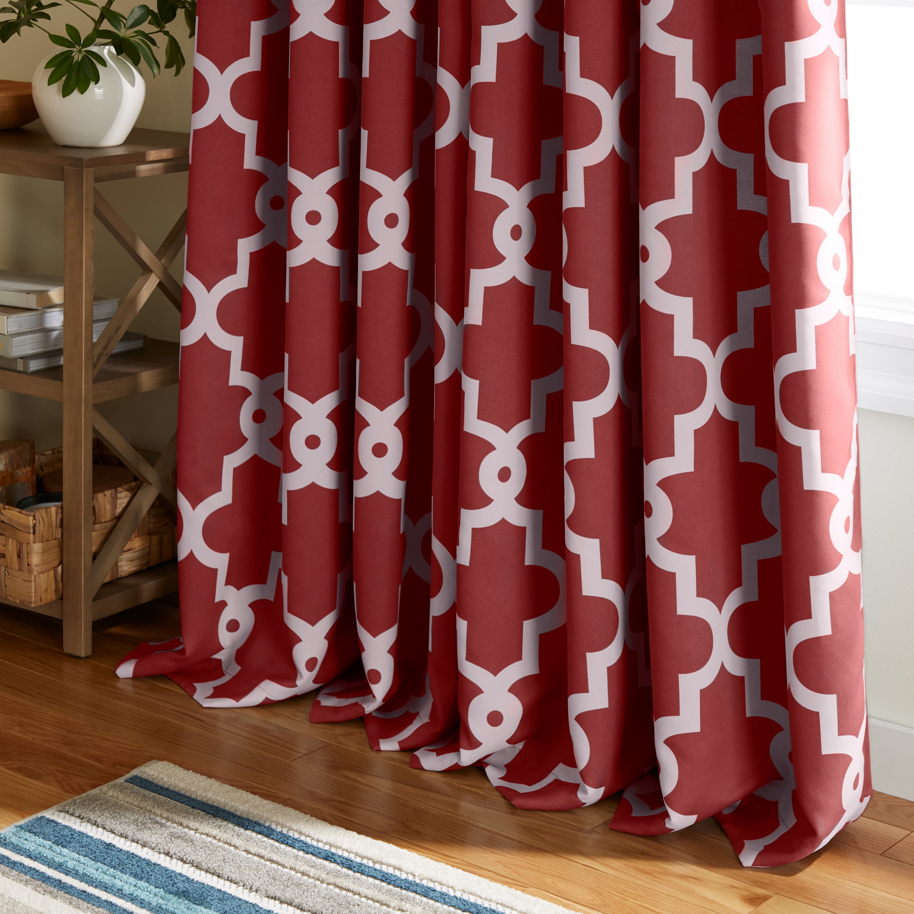 TOWN & COUNTRY EVERYDAY Ironwork Geo Trellis Sateen Indoor Curtains, Room Darkening Blackout, Grommet Top, Energy Efficient, 2-Pack Set, 52"x96", Burgundy