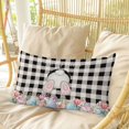 thumbnail image 4 of Easter Bunny Pillow Covers, Linen Long Throw Pillow Case, Vintage Watercolor Eggs Flower Black Plaid Holiday Pillow Protector Decorative Cushion Cover for Living Room/Bedroom 12" x 20", 4 of 8