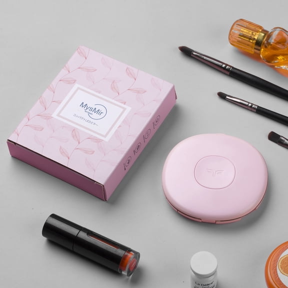 Mysmir 3.3" Round ABS LED Makeup Mirror w/ USB Cable, Rechargeable, Lighted, 1x/3x Magnification, Pink