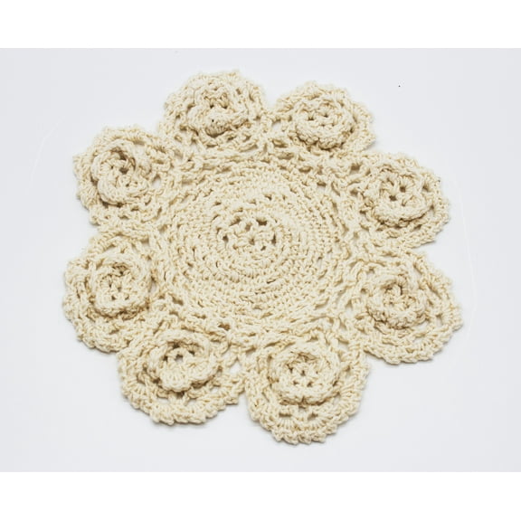 Fennco Styles Handmade 3D Flowers Crochet Lace Cotton Round Doilies - 4-pack (4", Beige)