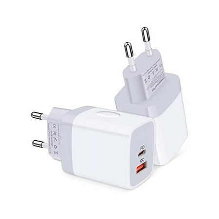 European Travel Plug Adapter, 2-Pack 2 Port International Plug Adapter Europe Travel Adapter USB C Wall Charger European for iPhone 16 15 14 13 12 11 Pro Max XR XS,iPad,Samsung Galaxy S24 A15,Pixel 9