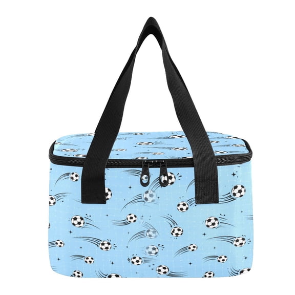 6L Insulated Lunch Bag Square Handheld Cooler Tote Soccer Ball Motion Pattern Reusable Thermal Bag with Polyester & Aluminum Lining for Work Picnic Travel