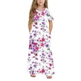 thumbnail image 6 of WRKEKC Dresses for Girls Short Sleeve Floral Print Pocket Tiered Ruffled Maxi Long Dress Soft for 4-14 Years, 6 of 9