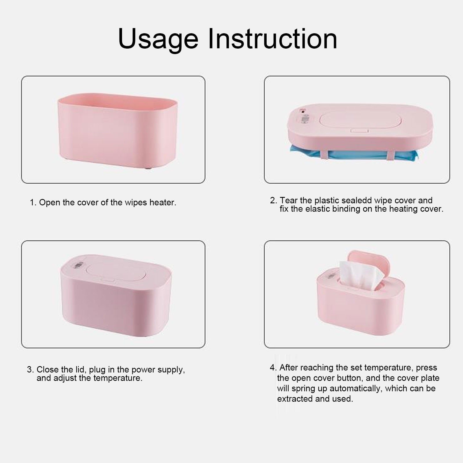 Yajisi Baby Wipe Warmer USB Constant Temperature Portable Wipe Heater Temperature Adjustment Warm Keeper Dispenser 5V Pink 8.27x5.51x4.72 inches / 21x14x12 cm