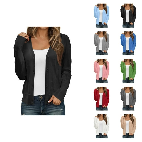 Shrug Cardigans for Women 2025 Fall Lightweight Long Sleeve Open Front Button Soft Knit Cardigan Sweaters