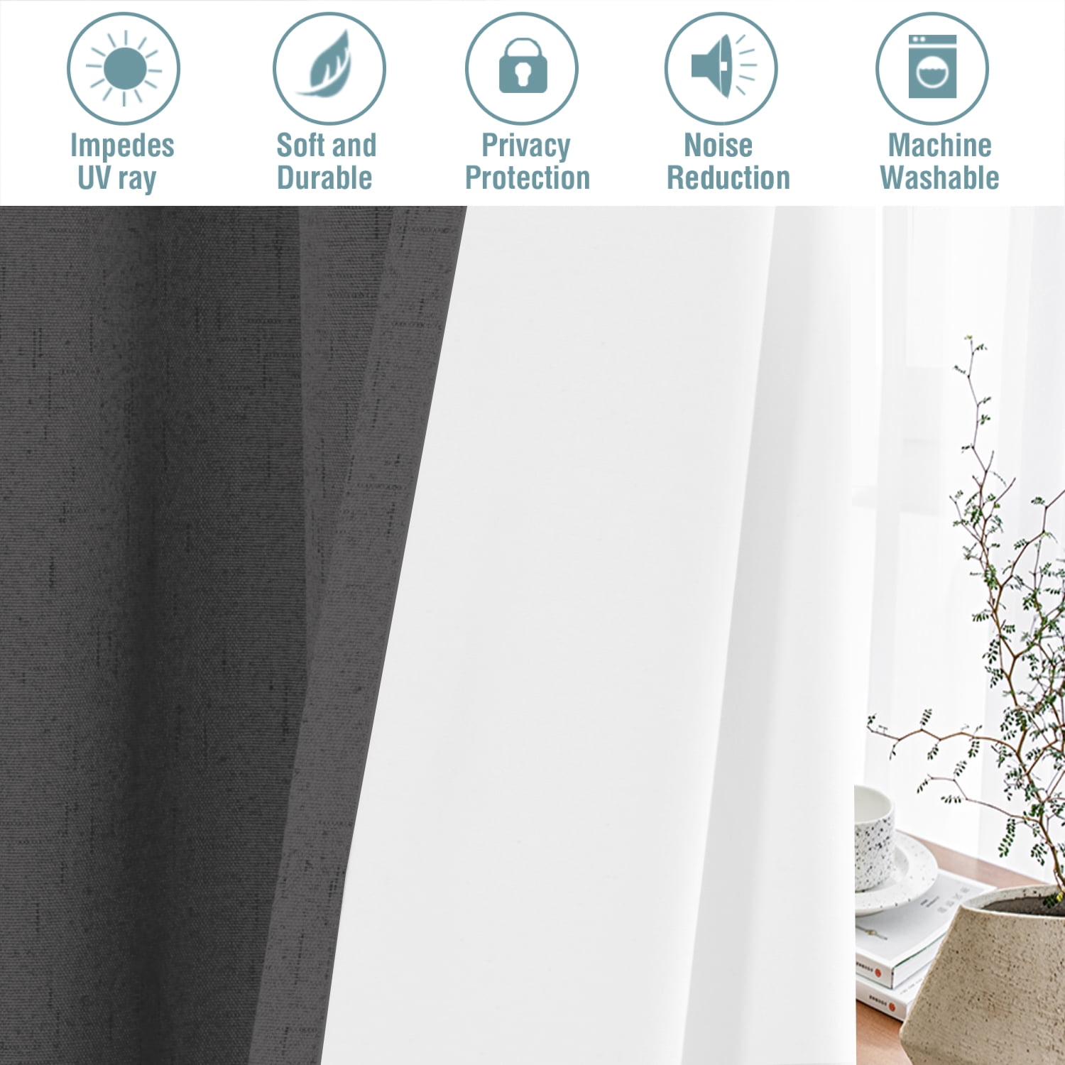 H.VERSAILTEX Gray Blackout Curtains 100% Black Out, 2 Panels Grommet Full Room Darkening Curtains & Drapes for Living Room, 52" x 72"