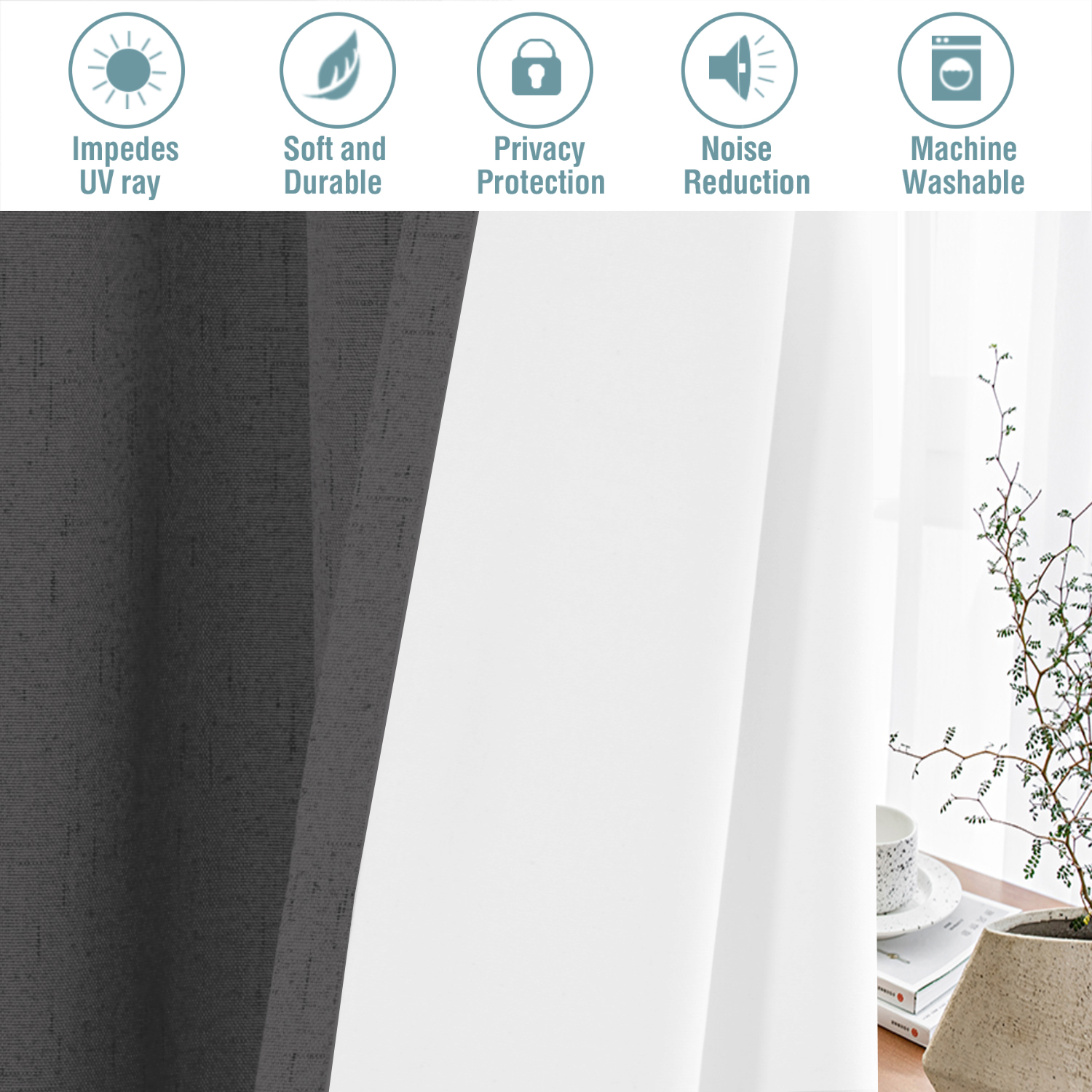 H.Versailtex 100% Blackout Faux Linen Curtains, 52" x 72", 2 Panels photo 6