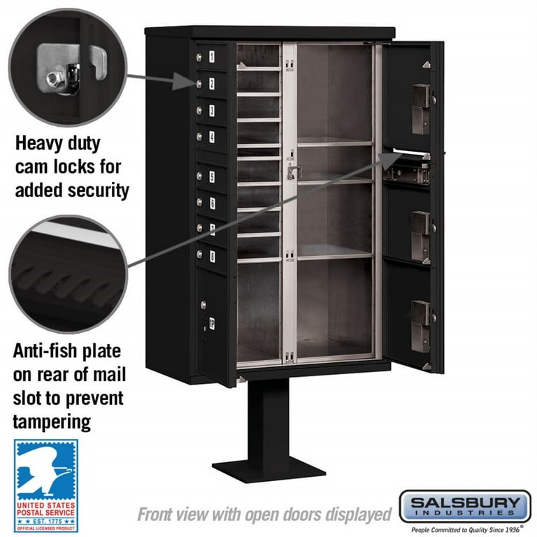8-Compartment Post-Mount Regency Decorative Cluster Box Unit Type VI USPS Access in Black 8-Compartment Post-Mount Regency Decorative Cluster Box Unit Type VI USPS Access in Black