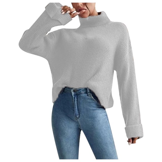 Gibobby Suéteres mujer, Suéter de punto de invierno para mujer, 2023, cuello alto, suéter de invierno para otoño, suéter de manga larga(Blanco,XG)
