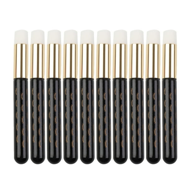 10 cepillos para champú de pestañas faciales, tubo dorado, mango de aluminio acrílico, cepillo para limpieza de nariz, cepillo negro.