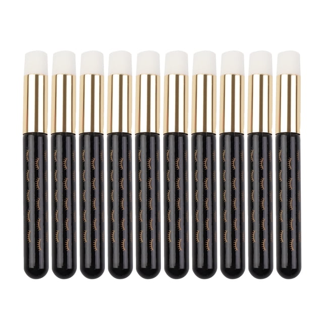 10 cepillos para champú de pestañas faciales, tubo dorado, mango de aluminio acrílico, cepillo para limpieza de nariz, cepillo negro.