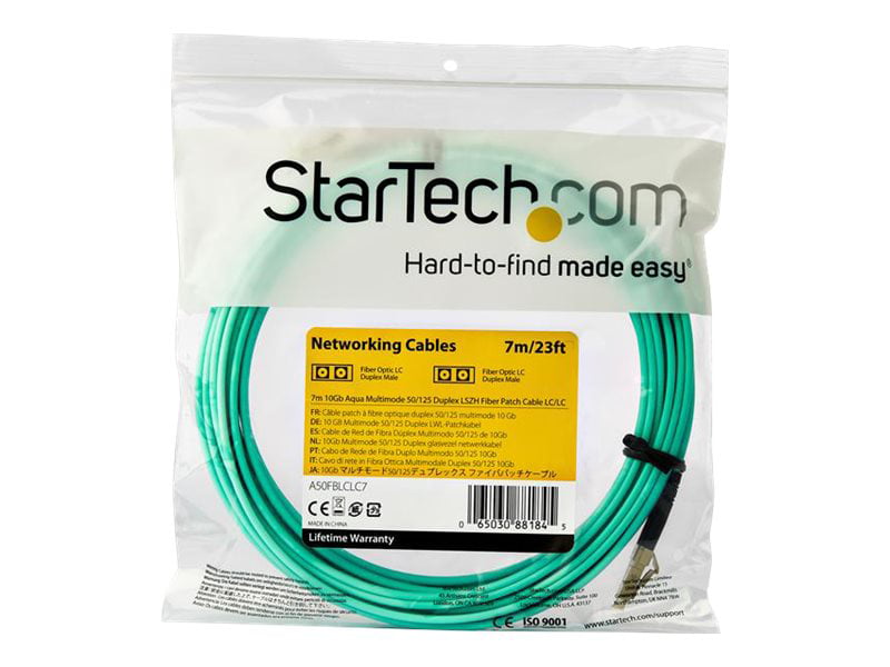 StarTech.com A50FBLCSC2 Câble patch à fibre optique LSZH duplex 50/125 multimode turquoise 10 Gb 2 m LC SC