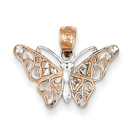 14k Two-Tone Gold Rhodium & Rhodium D/C Butterfly Pendant