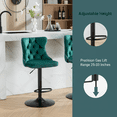 thumbnail image 3 of Green Velvet Swivel Bar Stools Set of 2 - Height Adjustable (25-33 Inch) Upholstered Barstools with Tufted Back, Nailhead Trim & Wide Base, Comfortable Kitchen Island & Home Pub Chairs, 3 of 8