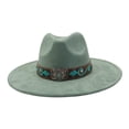 thumbnail image 3 of Big Wide Brim Boho Fedoras Hat for Women Men with Embroidery Belt Rancher Western Suede Hat, 3 of 6