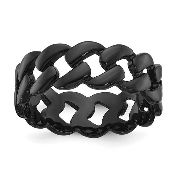 Auriga Fine Jewelry Stainless Steel Polished Black IP-plated 8mm Curb Link Men's Band Size 10