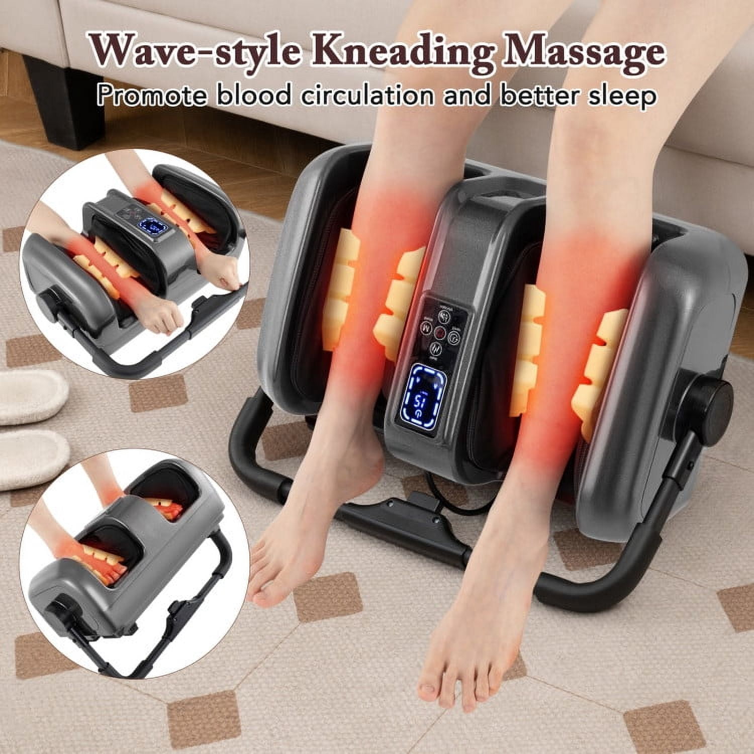 Spaco Foot and Calf Massager with Heat Shiatsu Deep Kneading Rolling, Smart Electric Leg Massager-Gray, Leg Massager for Indoor