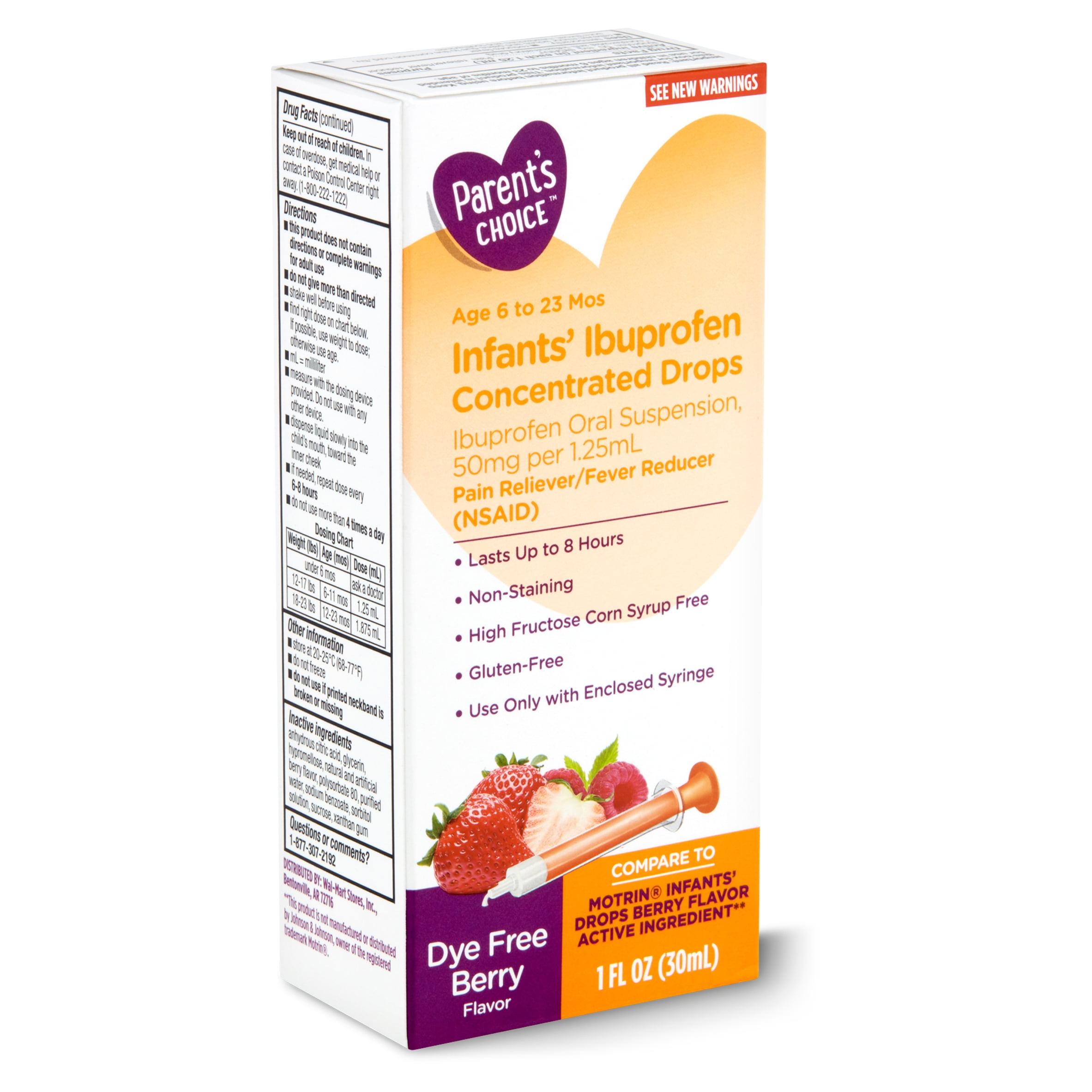 Parent's Choice Infants’ Concentrated Drops, Ibuprofen Oral Suspension, 50 mg per 1.25 mL, Pain