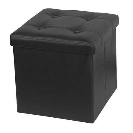 Brown Faux Leather Footstool Otto & Ben 15 Inch Button Design Memory Foam Folding Storage Ottoman Bench with Faux Leather ()