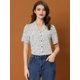 thumbnail image 2 of Blusa de lunares con corazón dulce Allegra K mujer cuello en V manga corta casual con botones blanco L, 2 of 6
