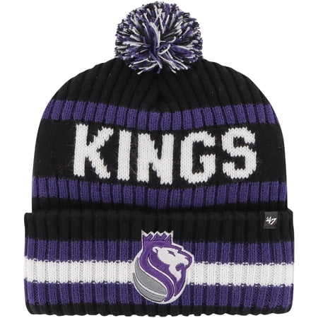 Men s 47 Black Sacramento Kings Bering Cuffed Knit Hat with Pom
