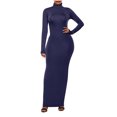thumbnail image 2 of Kaemgyyd Cocktail Dresses for Women Turtleneck Long Sleeve Stretch Maxi Dress Solid Color Slim Bodycon Pencil Dress, 2 of 6
