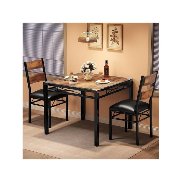 Elegant 2-person de madera dining set: forrado sillas & angle-design mesa para small spaces