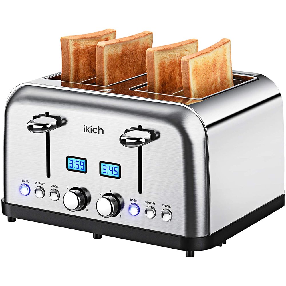 4 Slice Toaster, IKICH Prime Rated Toaster Stainless Steel [Digital