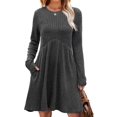 thumbnail image 2 of Long Sleeve Dress for Women Crew Neck Waist Tunic Dress with Pockets Grey L, 2 of 6