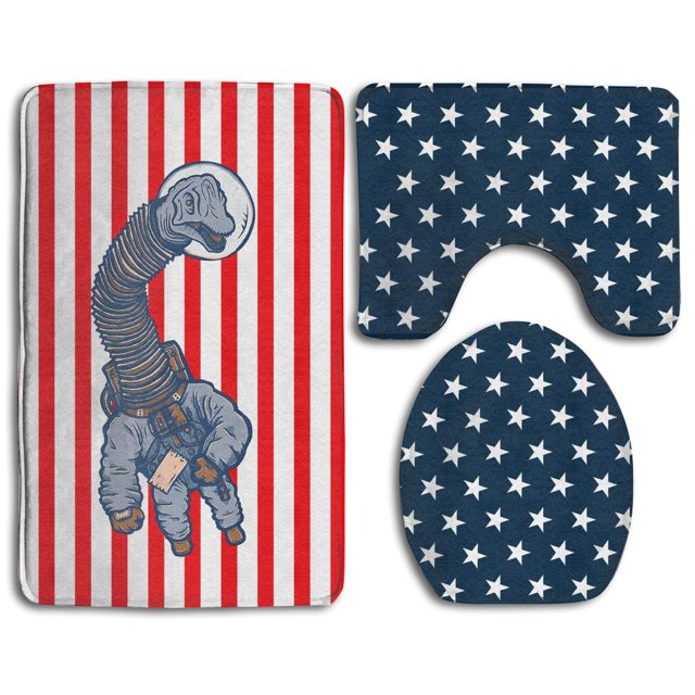 ABPHQTO Astro Braquiosaurio Juego de alfombras de baño de 3 piezas Alfombra de baño Alfombra de contorno y tapa de inodoro