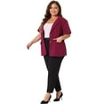 thumbnail image 3 of DARING DIVA Women's Plus Casual Blazers Short Sleeve Notched Lapel Blazer Burgundy 2X, 3 of 6