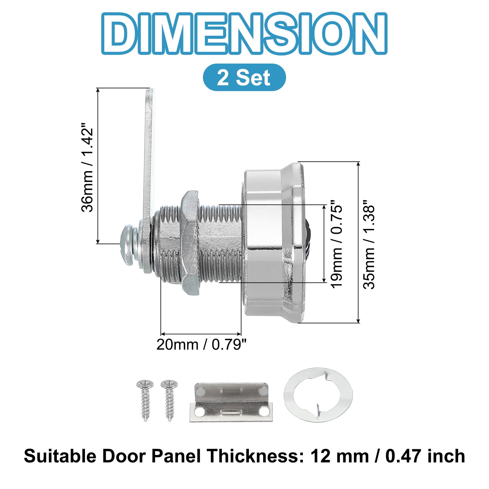 Uxcell 13/16" Combination Cabinet Cam Lock Zinc Alloy Keyless 3-Digit Password Coded Lock, Silver 2Pcs
