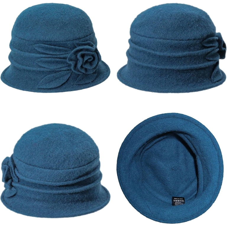 Winter Cloche 100% Wool Bucket Hat for Women Elegant Dress 