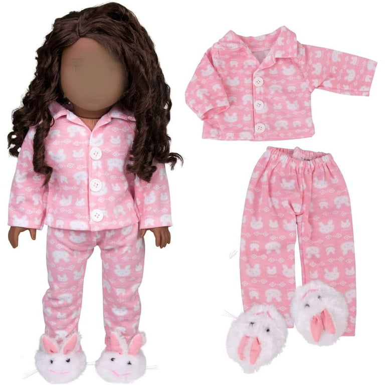 Dress Along Dolly Cute Bunny Pajamas Doll Outfit for American Girl & 18  Dolls (3 Piece Set) - Clothes Include Rabbit Shirt, Pants, & Bunny Slippers  