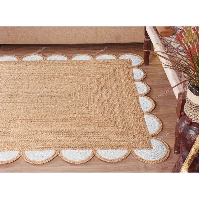 Scalloped Runner Rug, Jute Scallop Rug, Jute Runner Rug, Natural Jute Rug, Hallway Runner Rug, Runner Custom Rug, Custom Size Rug (White, 2.5x6 ft)