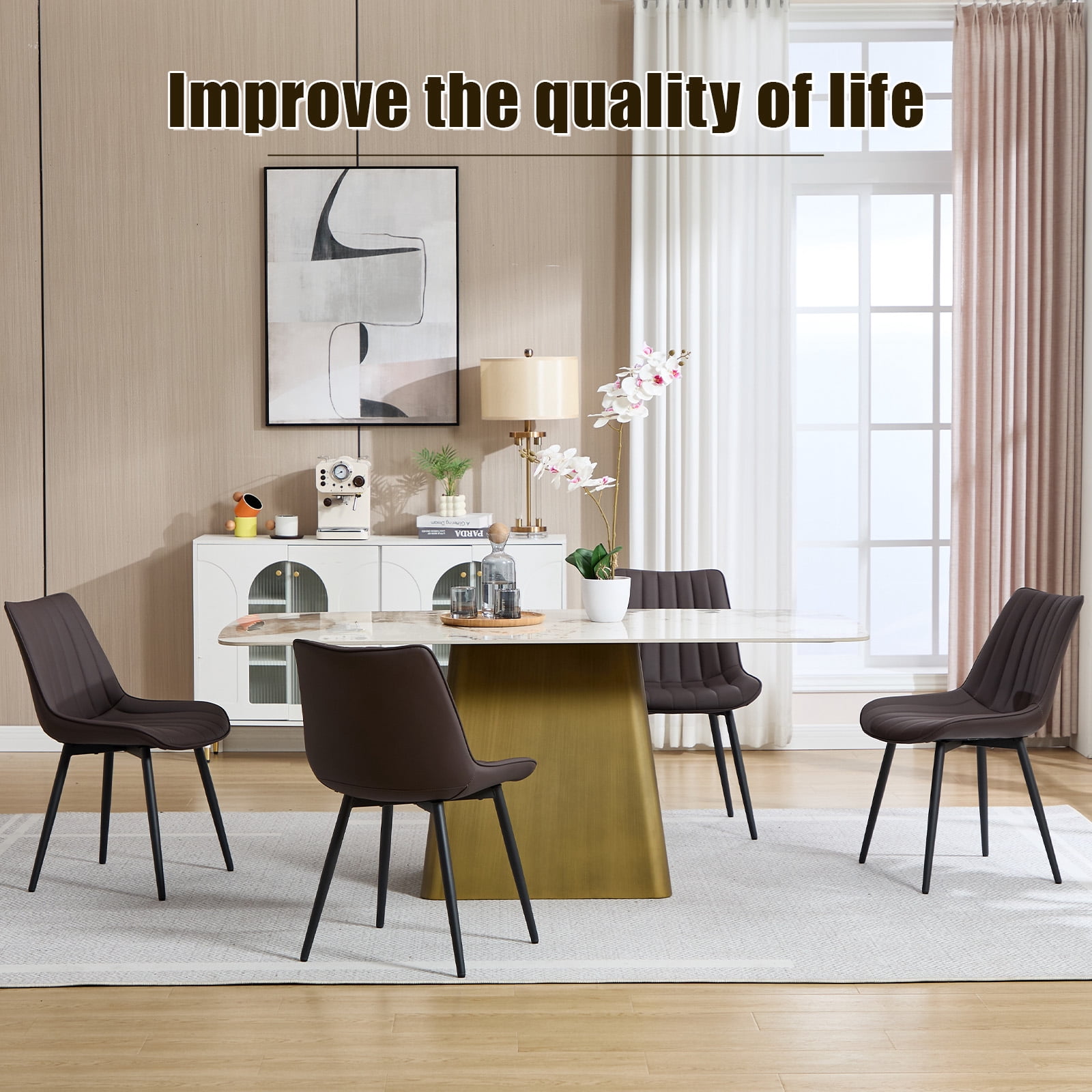 MOONMISS Modern Upholstered Dining Chairs Set of 4 with Thick Cushion,Sturdy Metal Legs,Side Chairs for Kitchen,Living Room