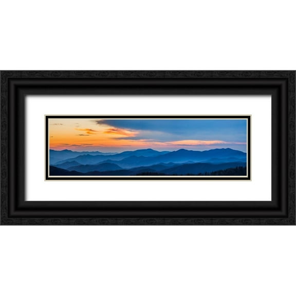Miller, Anna 32x12 Black Ornate Wood Framed with Double Matting Museum Art Print Titled - View of Smoky Mountain Range from Clingmans Dome
