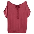 thumbnail image 4 of hlysgo Women Cold Shoulder Tops Short Sleeve Scoop Neck Tee Summer Casual Loose Fitting Solid Color Tunic Shirt Pink,M, 4 of 6