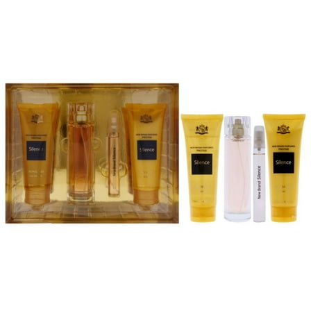 New Brand Prestige Silence , 4 Pc Gift Set 3.3oz EDP Spray, 0.5oz EDP Spray, 4.3oz Shower Gel, 4.3oz Body Lotion